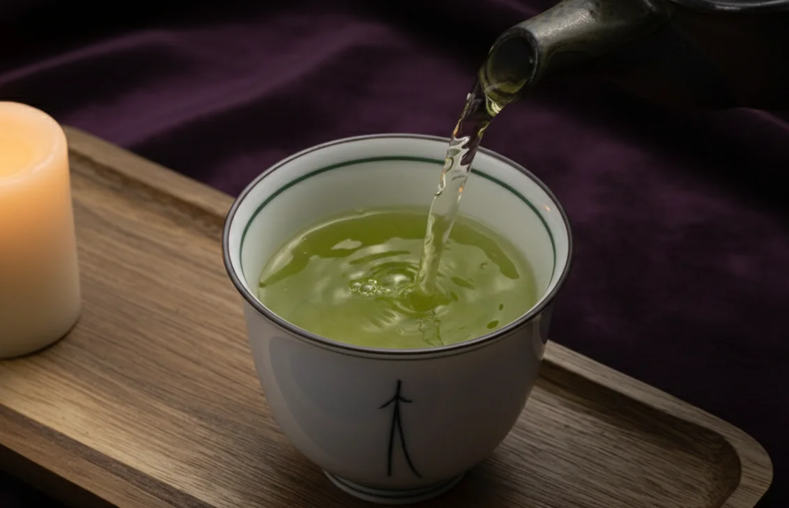 Gyokuro tea being poured into cup